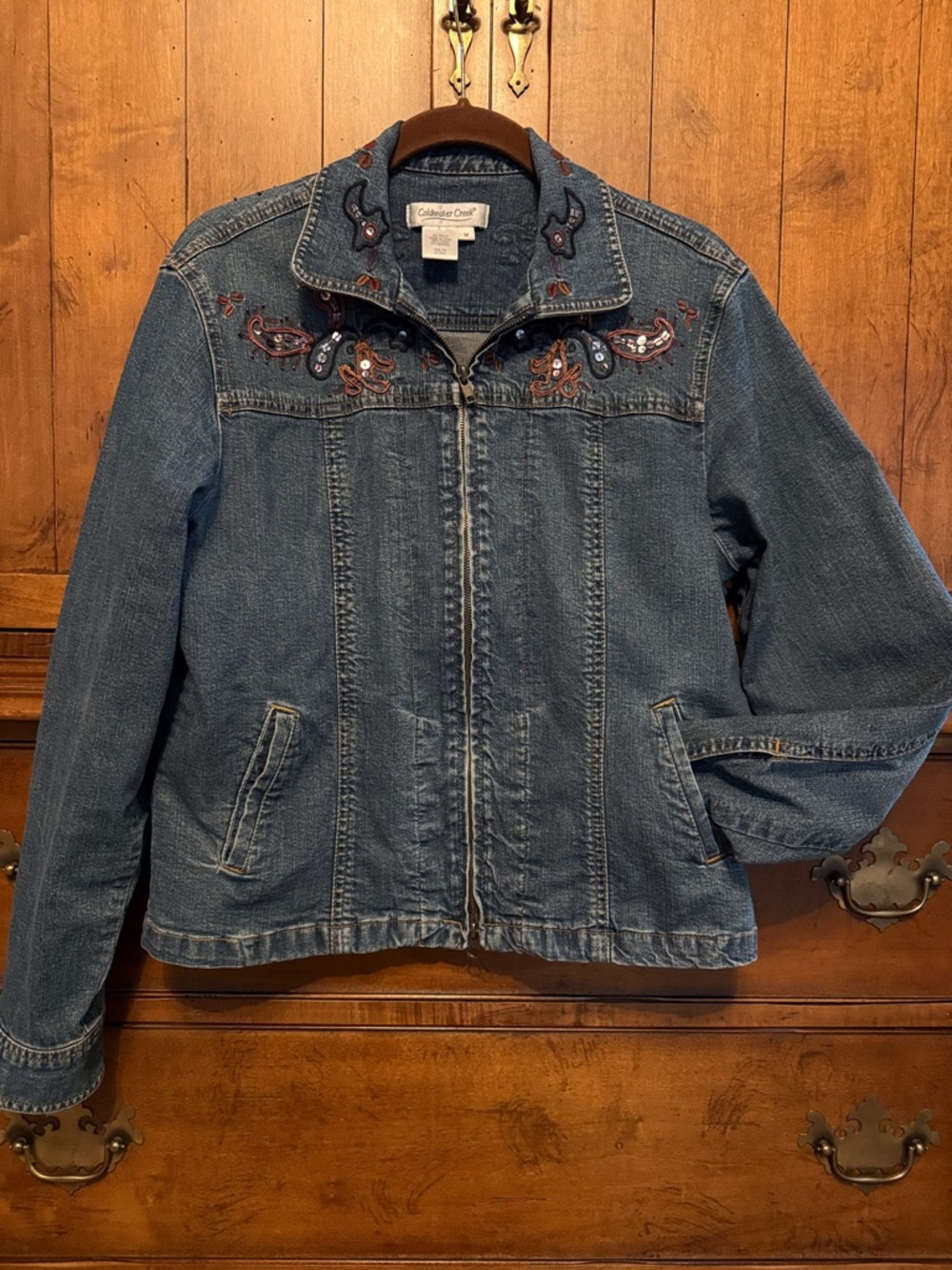 Coldwater Creek Medium Blue Embroidered Denim Jacket
